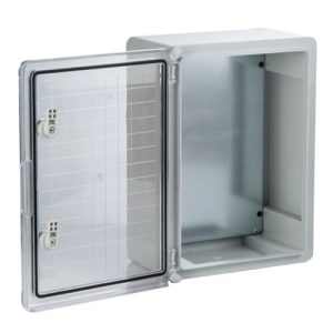Plastikinė dėžė Plastim PP3014 (400x300x170, su skaidriomis durelėmis, pilka, IP65, IK08)