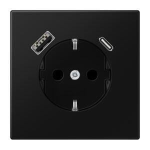 Kištukinis lizdas su USB+USB-C  JUNG LS1520-15CASWM (juodas, matinis, 16A